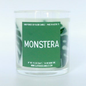 Bougie de récipient parfumée de feuilles de Monstera, papa de maman de plante damant de plante, cadeaux pour elle lui, jour de la terre de mois de la terre, fête des mères, Monstera Albo image 4