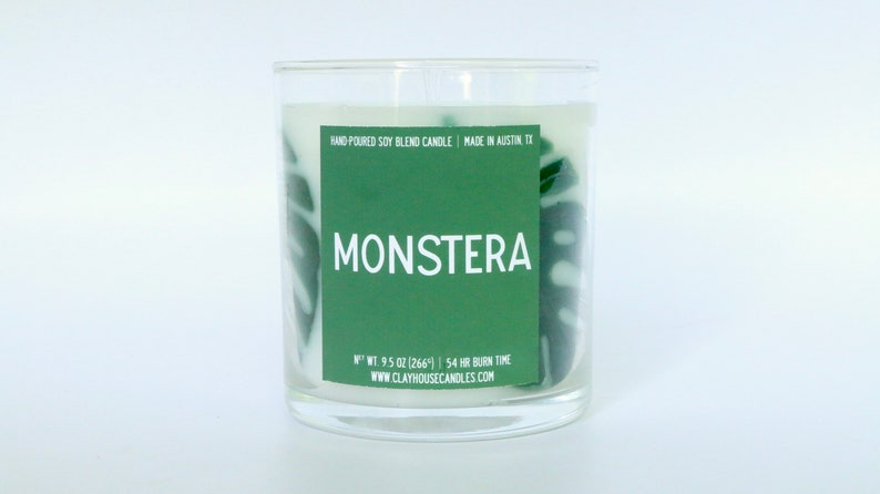 Bougie de récipient parfumée de feuilles de Monstera, papa de maman de plante damant de plante, cadeaux pour elle lui, jour de la terre de mois de la terre, fête des mères, Monstera Albo image 4