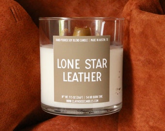 Lone Star Leder handgefertigte Kerze, Geschenke für ihn, Texas Cowboy Country Geschenk, Wildleder sauberer männlicher Duft, Trauzeugen Geschenke, Behälterkerzen