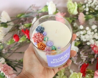 Floral Bouquet Scented Candle, Sweet Valentines Day Gifts, Flower Rose Wedding Gift Candle for Her