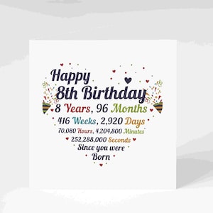 8th birthday card | 8th birthday | 8th birthday card boy | 8th birthday card girl | 8th birthday grandson | childs birthday card