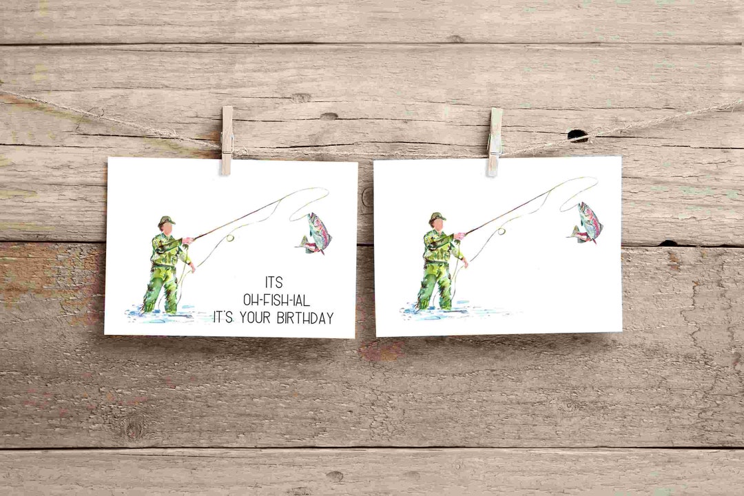 Watercolor Fishing Birthday Card: Personalized Angler Card - Etsy
