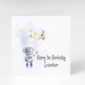 Astronaut Weltraum Thema Geburtstagskarte jedes Alter personalisiert, Enkel, Neffe, Sohn, Bruder, spezieller kleiner Junge, 1. Geburtstag