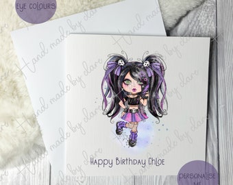 Personalized Gothic Girl Birthday Card: Handmade Linen Card