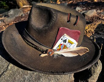 Western burned hat. Distressed hat.