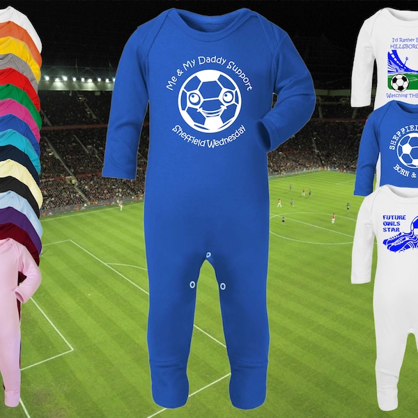 SHEFFIELD WEDNESDAY Football Baby ROMPER Sleepsuit Babygrow One-Piece Long Sleeve Gift- Newborn to 6-12m- 18 colours- 100% Cotton-Boys/Girls