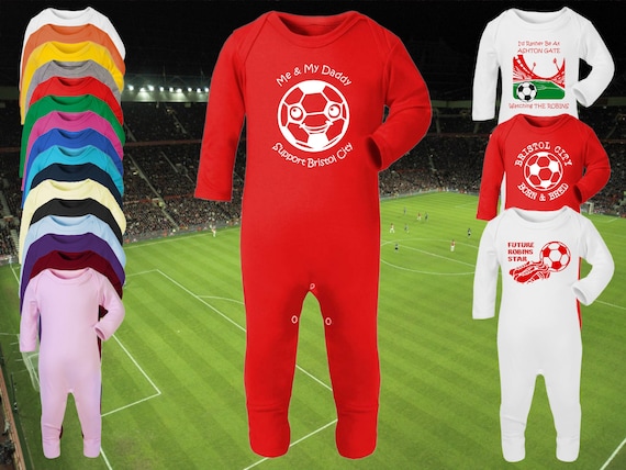 BRISTOL CITY Football Baby ROMPER Sleepsuit Babygrow One piece Long Sleeve Gift Newborn to 6 12m 16 Colours 100 Cotton unisex boys girls Etsy UK