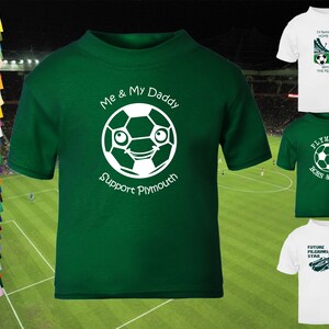 PLYMOUTH ARGYLE Supporter Football Baby/Children&#39;s/Kids T-shirt Short Sleeve Top-0-6m to 14-15yrs-28 colours-Cotton-Unisex/Boys/Girls-Daddy