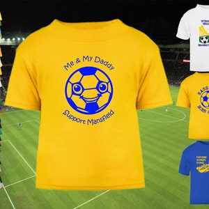 MANSFIELD TOWN Supporter Football Baby/Children&#39;s/Kids T-shirt Short Sleeve Top-0-6m to 14-15yrs-28 colours-Cotton-Unisex/Boys/Girls-Daddy