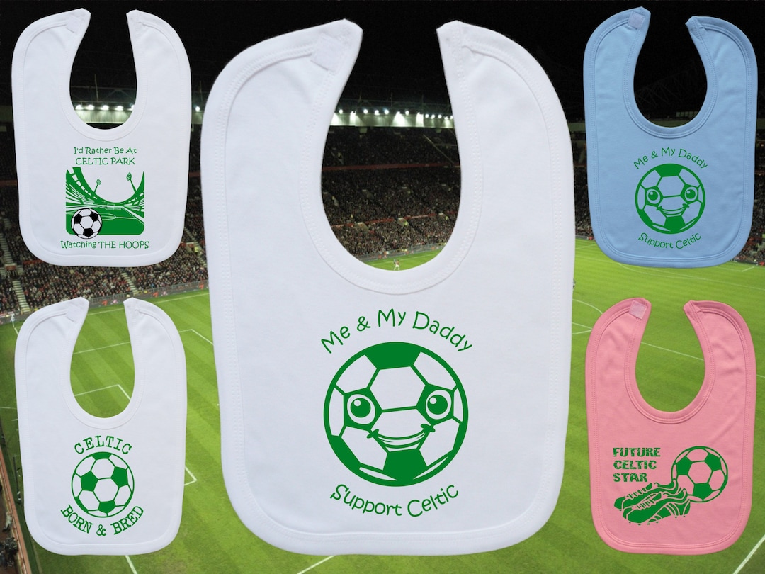 CELTIC Supporter Football Baby BIB Gift-0-24m- White/blue/pink