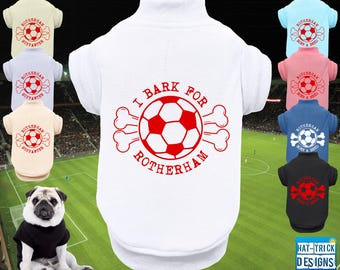 ROTHERHAM UNITED Supporter Football Fan Dog Puppy Pet T-SHIRT Clothing - xs-4xl - 8 colours - 100% Polyester Jersey-Team Kit/Top-Soccer Gift