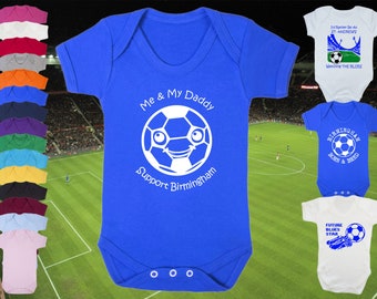 BIRMINGHAM CITY Football BABYGROW Bodysuit Sleep Vest Short Sleeve Romper Gift-Premature to 2-3yrs-18 colours-Cotton-Unisex/Boys/Girls-Daddy