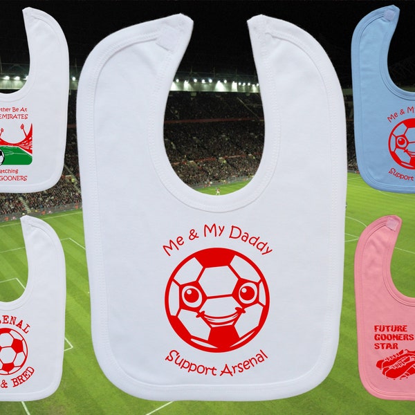 ARSENAL Supporter Football Baby BIB Gift-0-24m-White/Blue/Pink-100% Cotton-Unisex/Boys/Girls-Me & My Daddy/Mummy~Future Star~Born and Bred