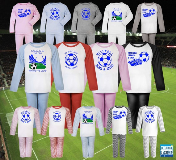 MILLWALL Football Baby Children s Kids Long Sleeve Raglan Pyjamas Pjs Sleep Nightwear Gift 0 3m to 9 10yrs 14 Colours 100 Cotton unisex Etsy Canada