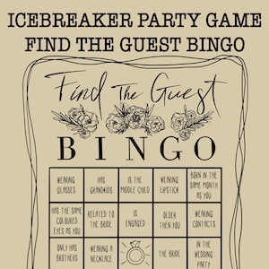 Bingo para encontrar al invitado - Juego de despedida de soltera - Tarjeta única