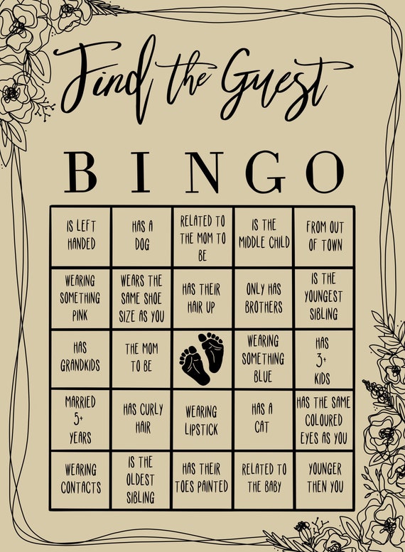 Find The Guest Bingo Baby Shower Etsy