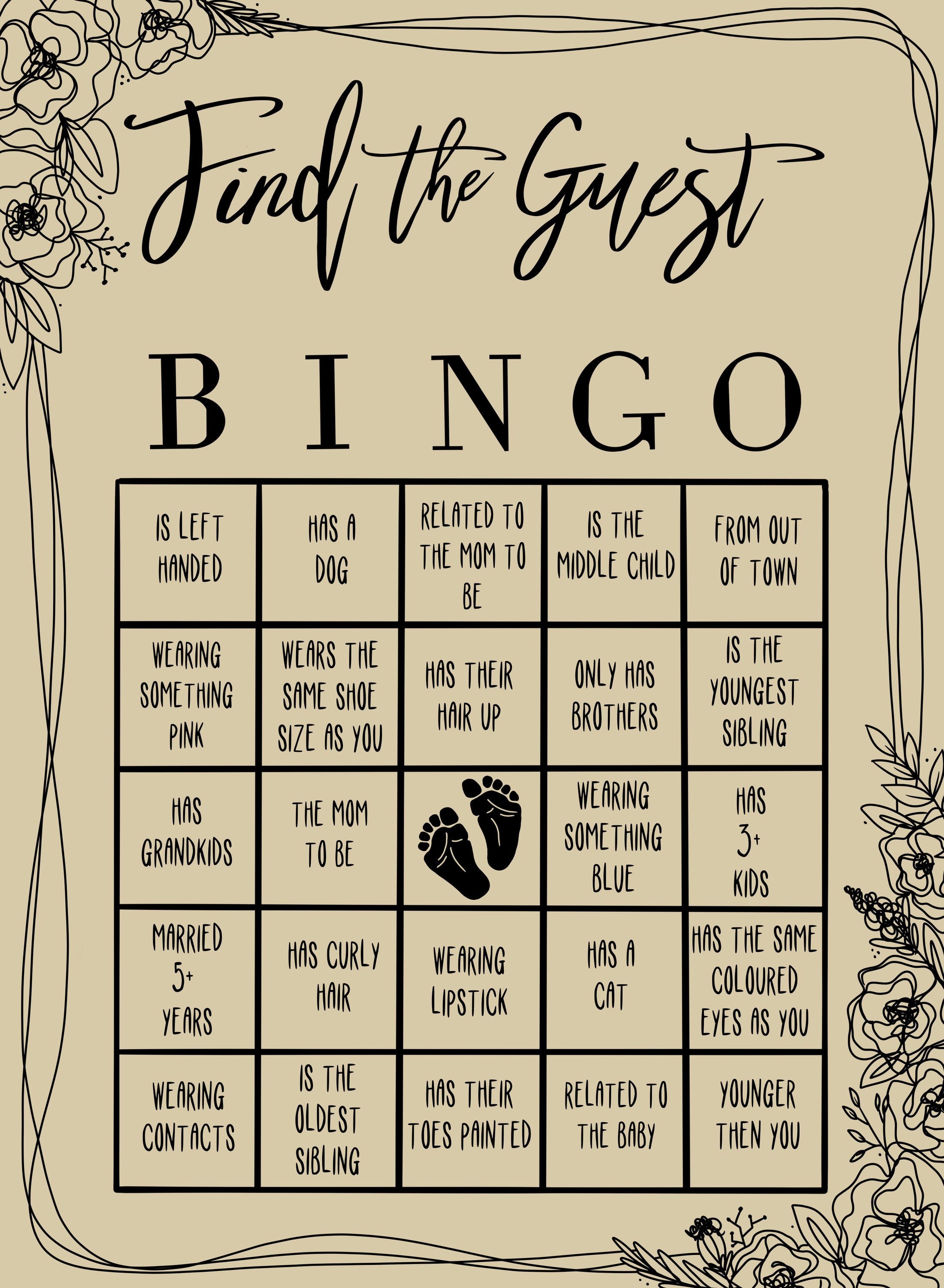 Find the Guest Bingo Baby Shower Etsy