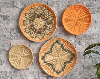 Sets von 4 Große Afrikanische Kunst Körbe | Boho Wanddeko | Niedliche Wandkörbe | Wicker Binga Körbe | Geschenkkörbe | Home Bowl Decor