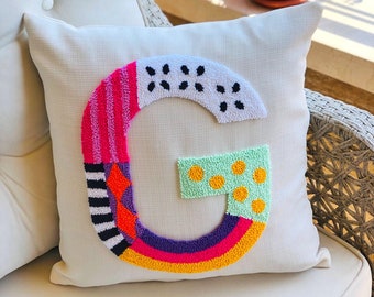 Handmade Punch Knitting Letter Pillow Cover | Boho Multipattern Letter Pillow | Cute Needle Punch | Pillow Covers