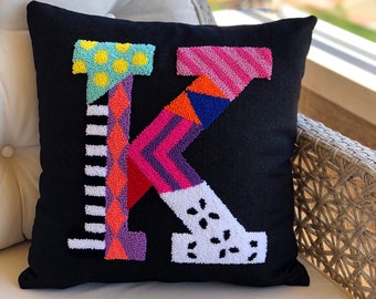 Handmade Punch Knitting Letter Pillow Cover | Boho Multipattern Letter Pillow | Cute Needle Punch | Pillow Covers