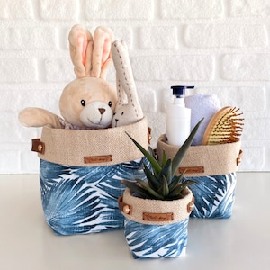 Boho Fabric Basket | Indoor Plant Pot Cover Sets | Reversible Canvas Storage & Organizer Bin | Boho Flowerpot Cover | Large Planter Pot