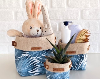 Boho stoffen mand | Potdekselsets voor kamerplanten | Omkeerbare canvas opberg- en organizerbak | Boho bloempothoes | Grote plantenbak