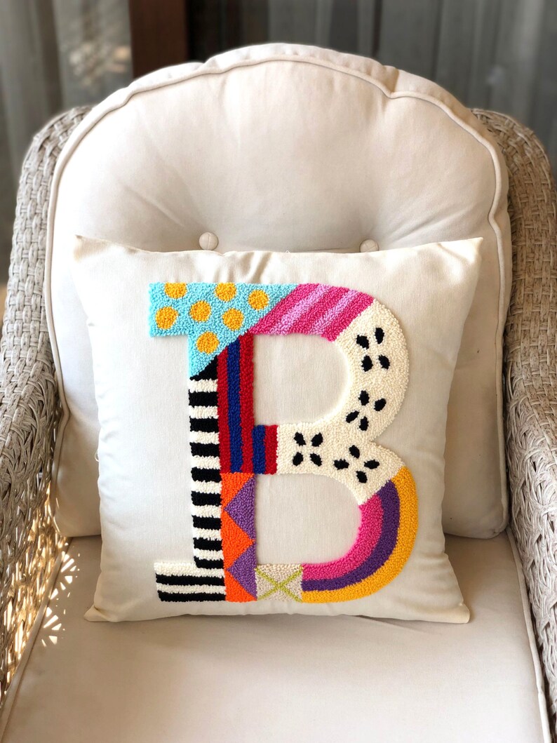 Handmade Punch Knitting Letter Pillow Cover Boho Etsy