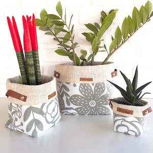 Boho Fabric Basket Sets | Indoor Plant Pot Cover Sets | Reversible Canvas Storage & Organizer Bin | Cute Storage Basket | Large Flowerpot