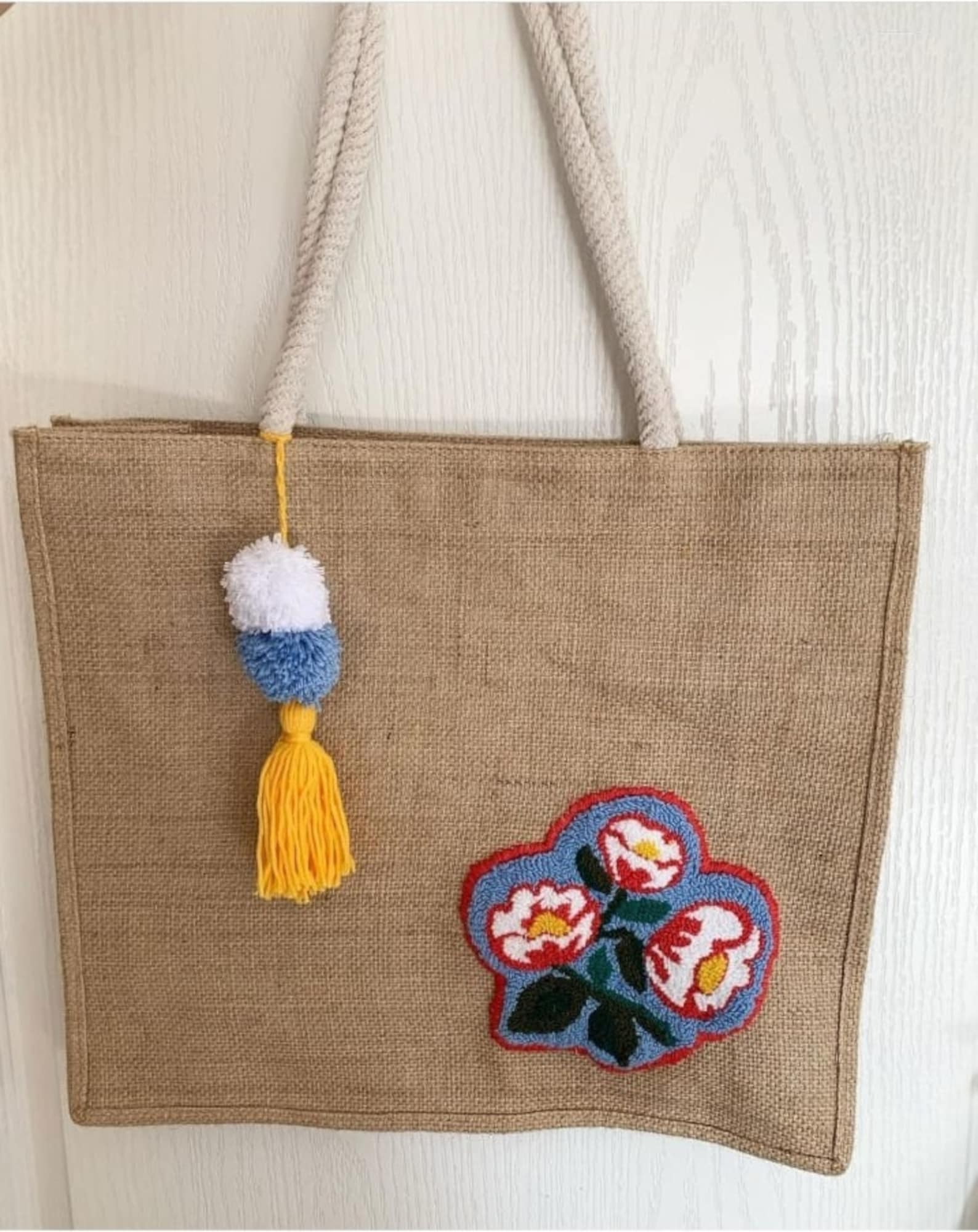 Handmade Punch Needle Tote Bag Cute Tote Bag Shopping Tote Bag Summer