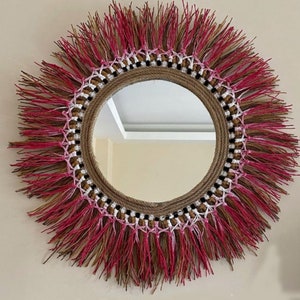 Natural Large Raffia Mirror | Home Raffia Mirror Decor | Wall Seagrass Mirror Décor | Boho Wall Décor | Natural Boho Straw Mirror