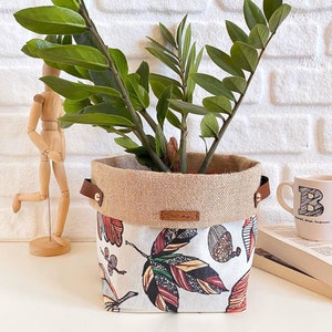 Fabric Plant Pot Cover | Washable Decor Plant Basket | Storage, Basketweave, Hessian Reversible | Boho Flowerpot Cover | 10 Different Sizes