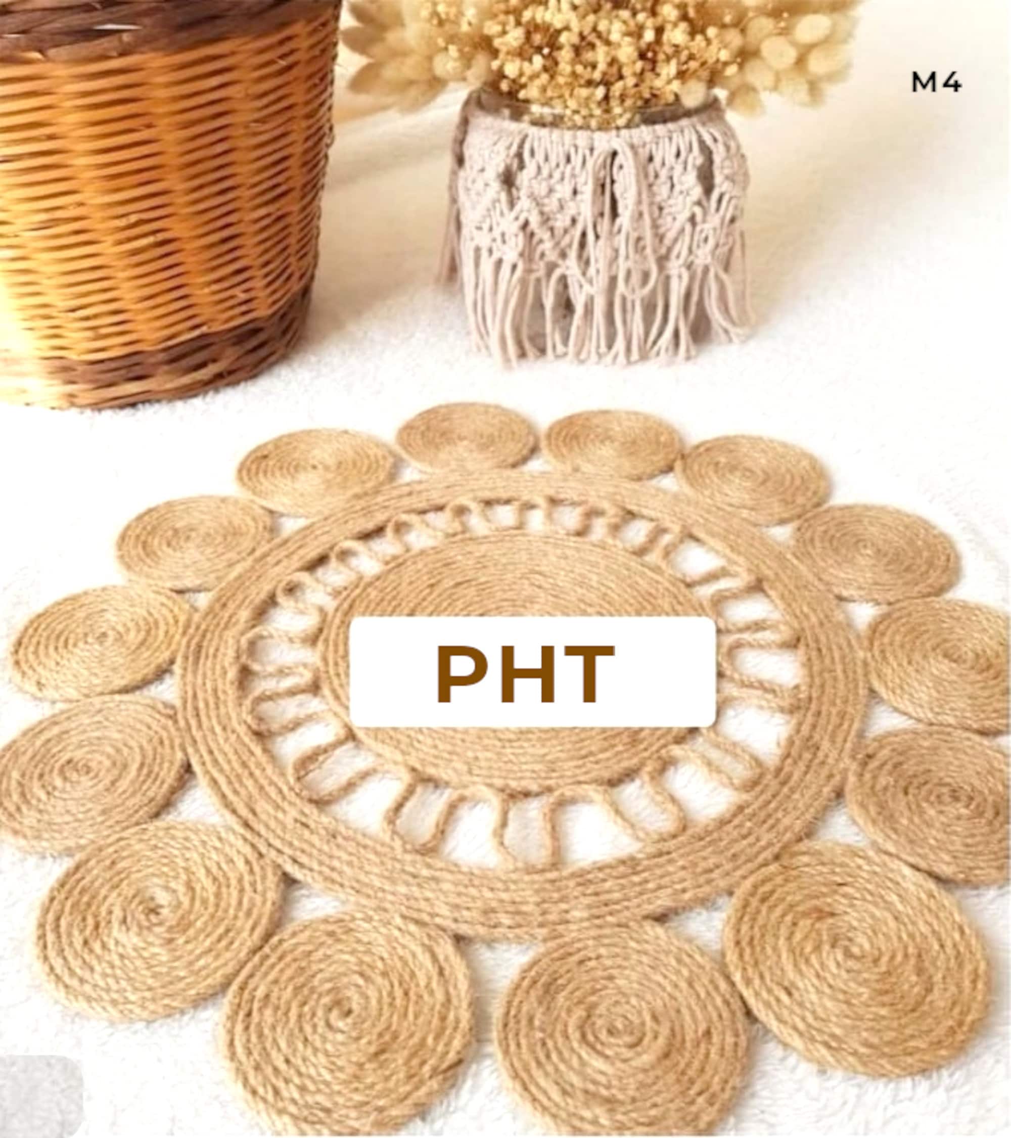 Handmade Wicker Rug | Boho Wicker Rug | Geometric Pattern Rug | Round ...