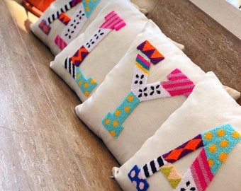 Handmade Punch Knitting Letter Pillow Cover | Boho Multipattern Letter Pillow | Cute Needle Punch | Pillow Covers