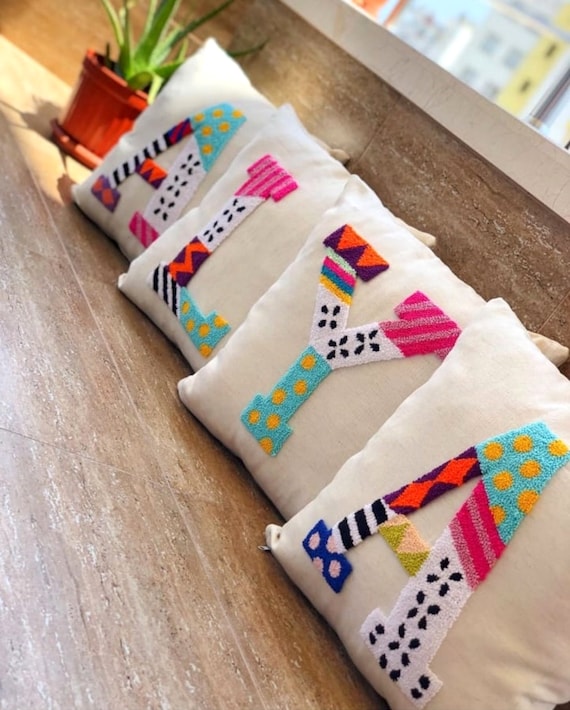 Handmade Punch Knitting Letter Pillow Cover Boho Multipattern