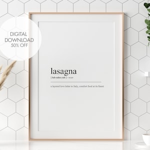 Lasagna Funny Definition Poster | Lasagna Dictionary Art Print | Fun Definition Print | Kitchen Print | Gift for Cooks | Gift for Mom
