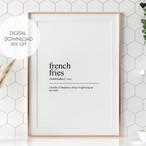 French Fries Definition Print | French Fries Kitchen Wall Art | Fast Food Wall Art | Potato Definition Poster | Minimalist Kitchen Wall Art