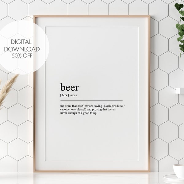 Beer Definition Print | Beer Dictionary Art Print | Fun Beer Definition | Gift for Beerlovers | Kitchen Prints | Instant Digital Download