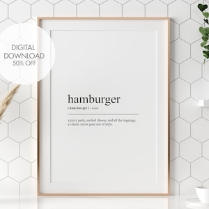 Hamburger Definition Print | Hamburger Wall Art | Funny Foods & Drinks Definitions | Humour Prints | Kitchen Print | Instant Download