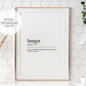 Burger Definition Print | Burger Wall Art | Fast Food Lovers Wall Art | Gift for Burger Lovers | Cafe Wall Art Prints | Fun Definition Art