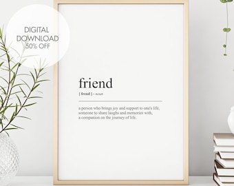 Impresión de definición de amistad / Regalo para amigos / Cita de amistad / Arte mural de definición / Impresiones divertidas / Póster de juego de palabras / Descarga instantánea
