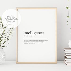 Intelligence Definition Printable Wall Art | Intelligence Dictionary Poster | Fun Definition Print | Minimalist Wall Art | Instant Download