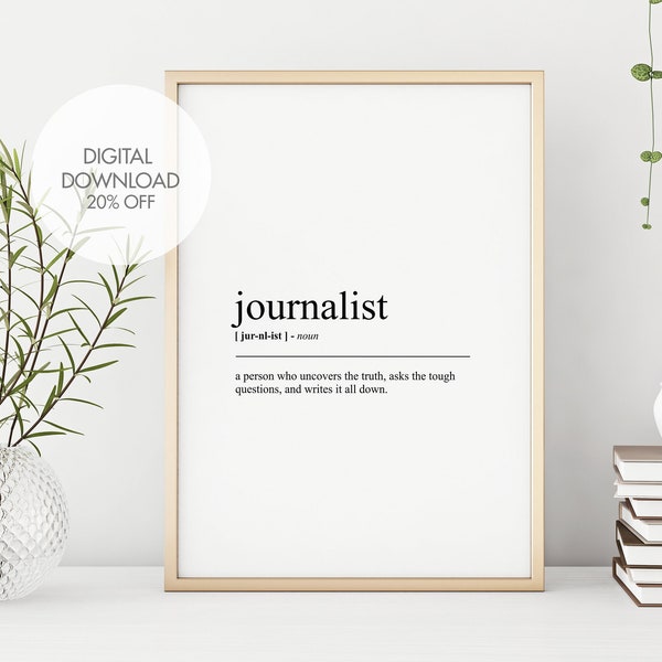 Journalist Definition Print | Journalist Dictionary Art | Contemporary Wall Printable | Printable Wall Art Prints | Instant Download