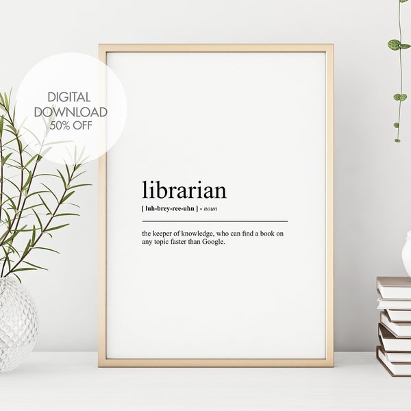 Bibliothekar Definition Print | Bibliothekar Lexikon Kunst | Lustiger Druck | Definition Druck | Perfektes Geschenk für Leseratten | Sofort Download