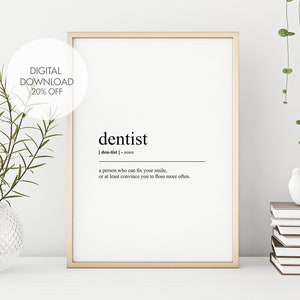 Zahnarzt Lustig Definition Druck | Geschenk für Zahnarzt | Wörterbuch Poster | Minimalistische Wandkunst | Druckbereites Zitat | Sofort Download