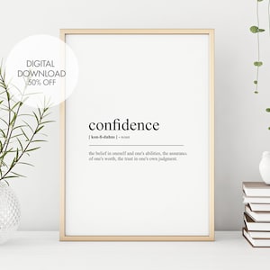 Confidence Definition Print | Self-Esteem Motivation | Inspirational Posters | Minimalist Wall Art Printable | Instant Digital Download