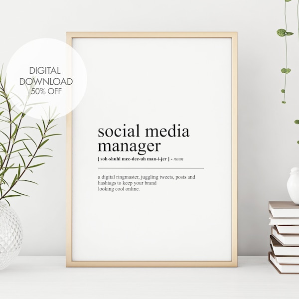 Social Media Manager Definition Print | Social Media Manager Wall Art | Fun Print | Humorous Wall Art | Profession Print | Instant Download