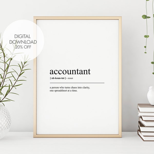 Accountantdefinitie Afdrukken | Woordenboekposter | Grappig kantoordecor | Grappige kunst aan de muur | Cadeau voor vrienden | Direct digitaal downloaden