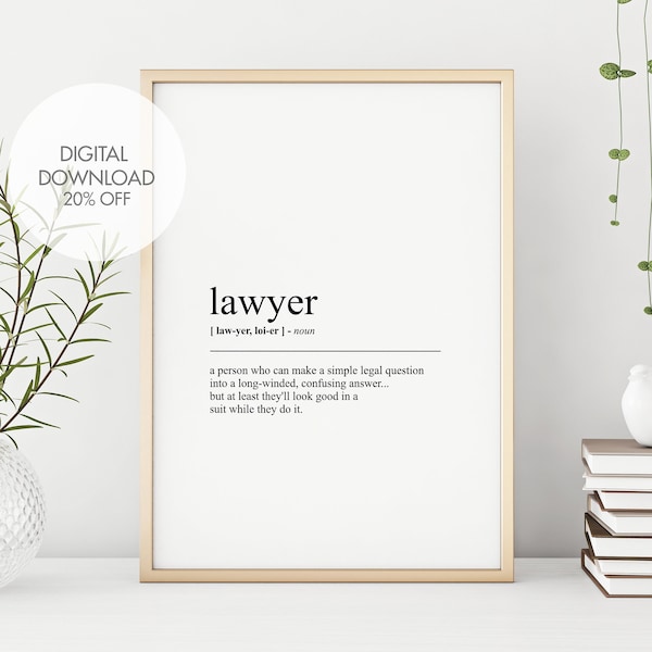 Lawyer Definition Print | Gift for Lawyer | Funny Humour Prints | Typography Prints | Dictionary Printables | Instant Download