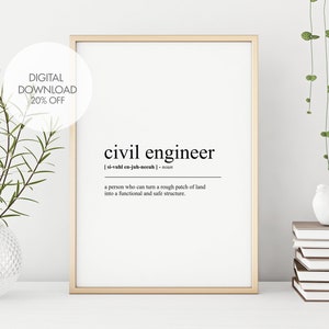 Civil Engineer Definition Print | Civil Engineer Dictionary Art | Quote Poster | Funny Prints | Dictionary Posters | Instant Download