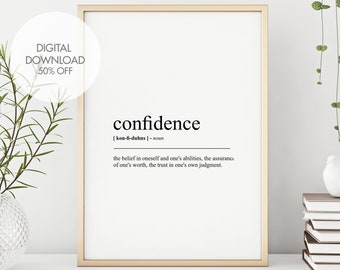 Confidence Definition Print | Self-Esteem Motivation | Inspirational Posters | Minimalist Wall Art Printable | Instant Digital Download